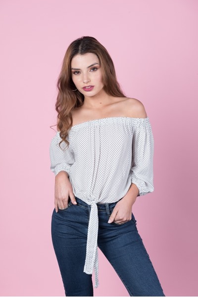 Imagen de BLUSA CUELLO BOTE CON LAZO DE ANUDAR