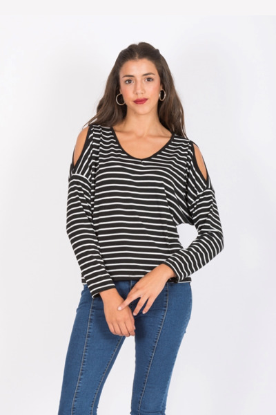 Imagen de REMERA RAYADA C/ABERTURA EN HOMBROS